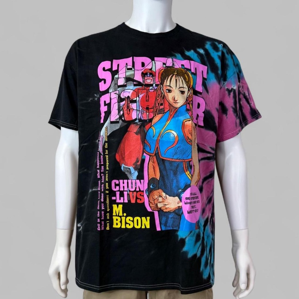 Street Fighter Chun Li vs M Bison Tie Dye Graphic T Shirt 1X Pink Blue NWOT